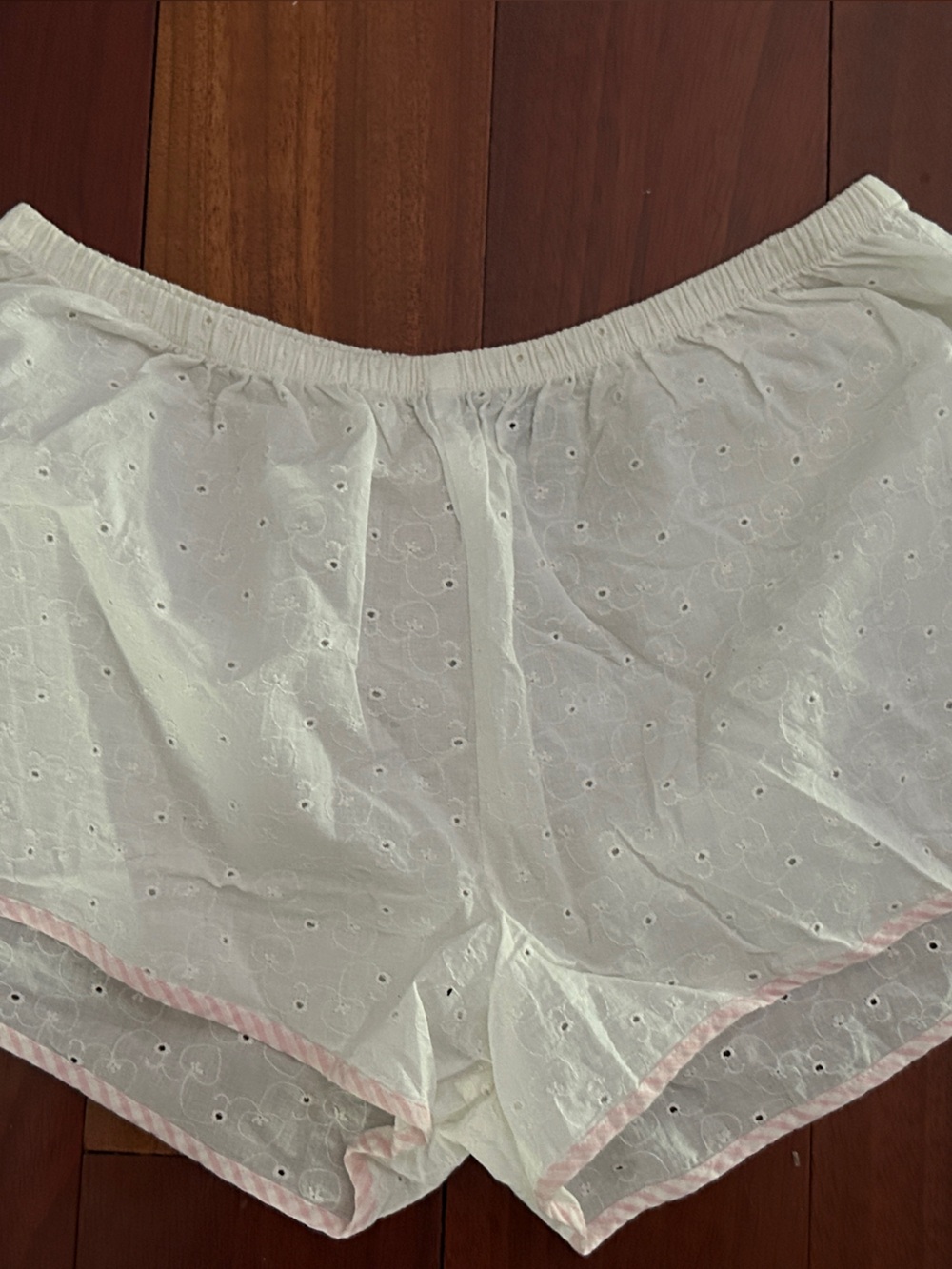 Lindex mWhite Eyelet Peasant Top with Pink Trim